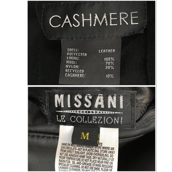 Missani Mens Leather Jacket‎ Reversible Cashmere Wool Black Zip Button Size M - Picture 9 of 14